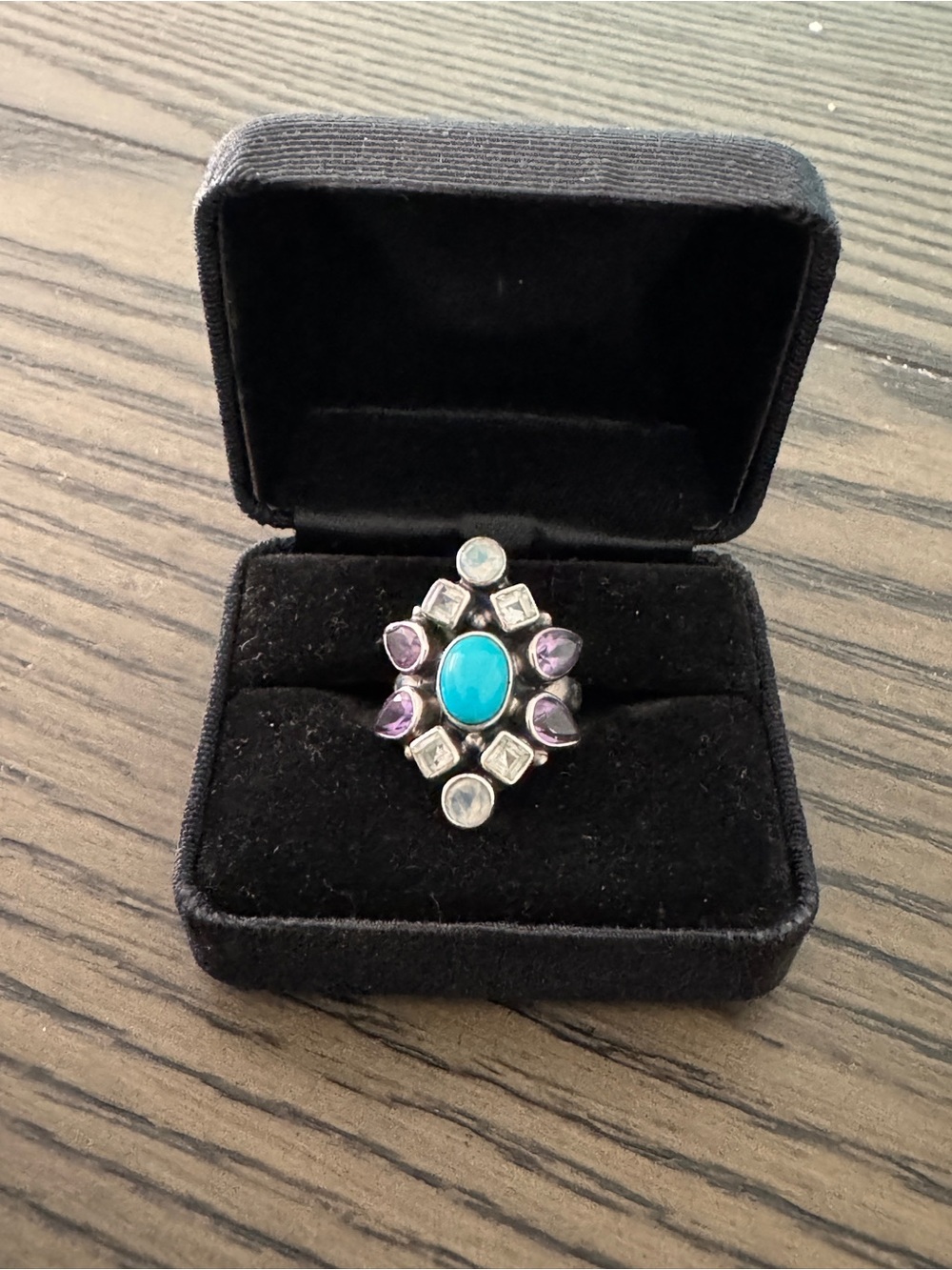 Nicky Butler Turquoise, Amethyst & Moonstone Cluster Ring Sz 5